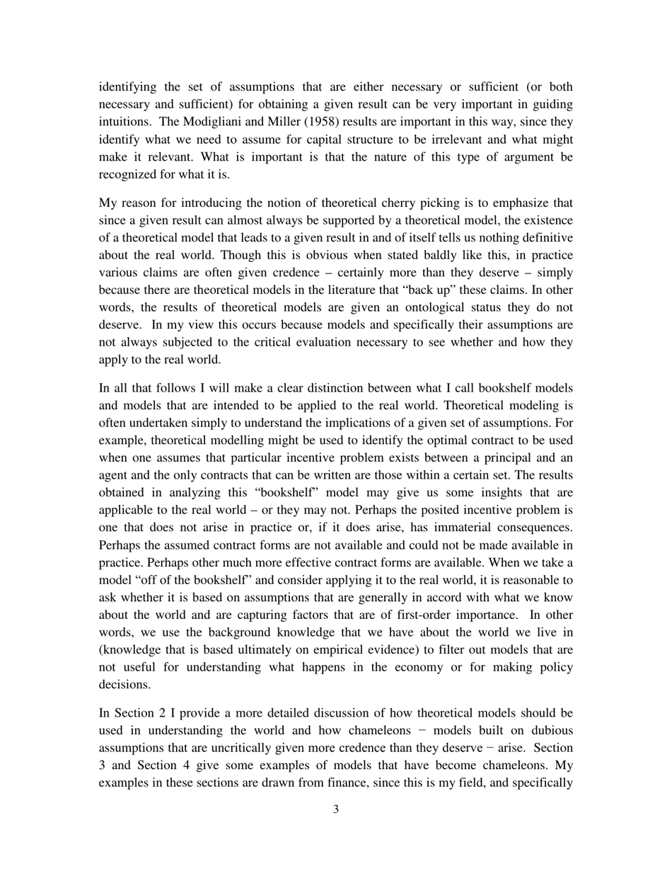 Chameleons: the Misuse of Theoretical Models in Finance and Economics - Paul Pfleiderer, Stanford University, Page 4