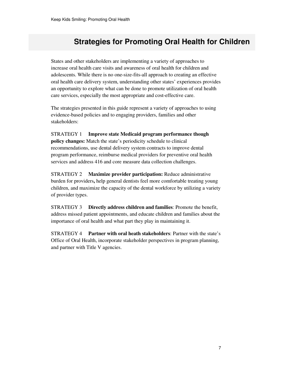 Keep Kids Smiling: Promoting Oral Health Through the Medicaid Benefit for Children  Adolescents, Page 10