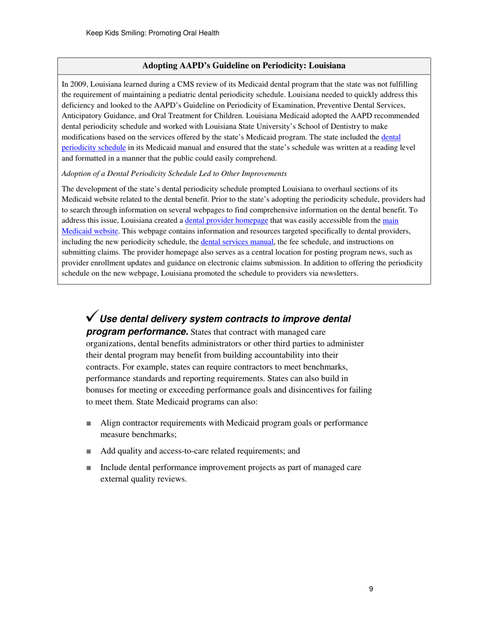 Keep Kids Smiling: Promoting Oral Health Through the Medicaid Benefit for Children  Adolescents, Page 12