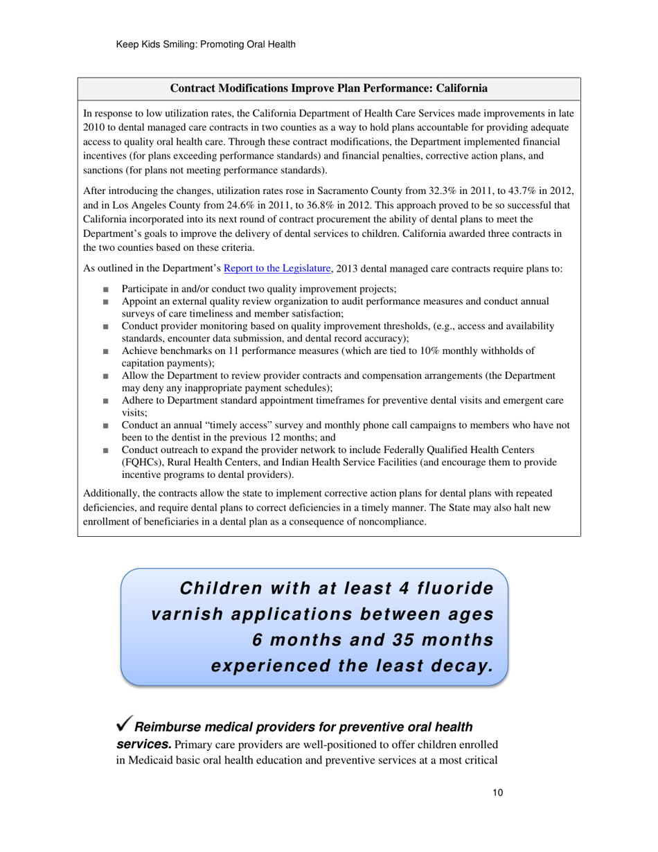 Keep Kids Smiling: Promoting Oral Health Through the Medicaid Benefit for Children  Adolescents, Page 13