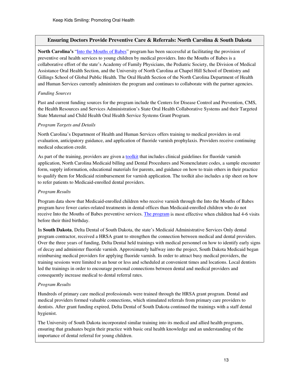 Keep Kids Smiling: Promoting Oral Health Through the Medicaid Benefit for Children  Adolescents, Page 16