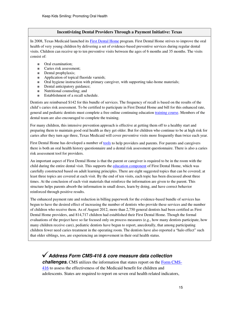 Keep Kids Smiling: Promoting Oral Health Through the Medicaid Benefit for Children  Adolescents, Page 18