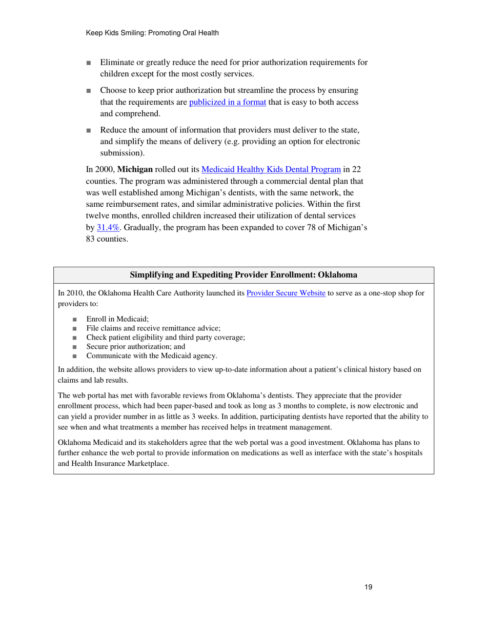 Keep Kids Smiling: Promoting Oral Health Through the Medicaid Benefit for Children  Adolescents, Page 22