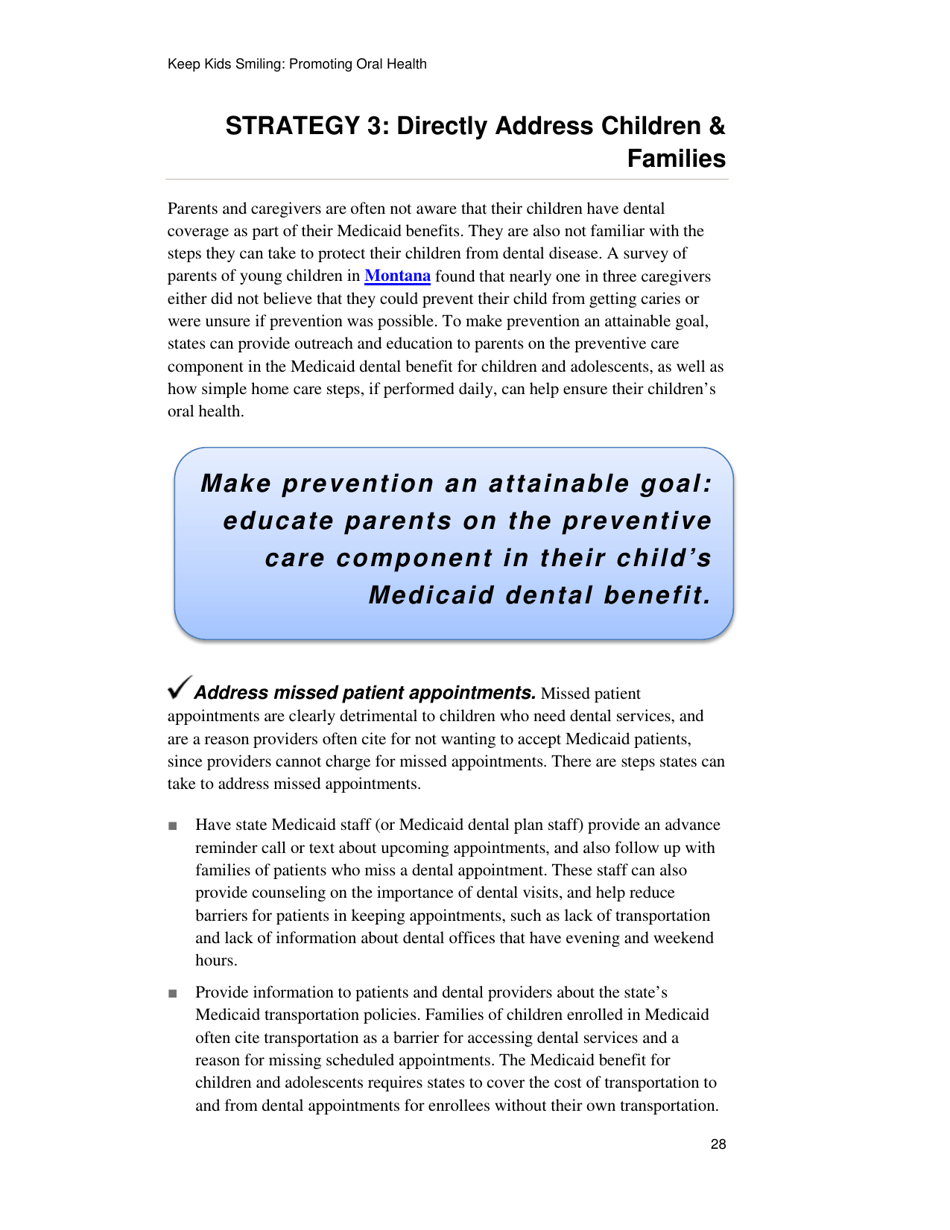 Keep Kids Smiling: Promoting Oral Health Through the Medicaid Benefit for Children  Adolescents, Page 31