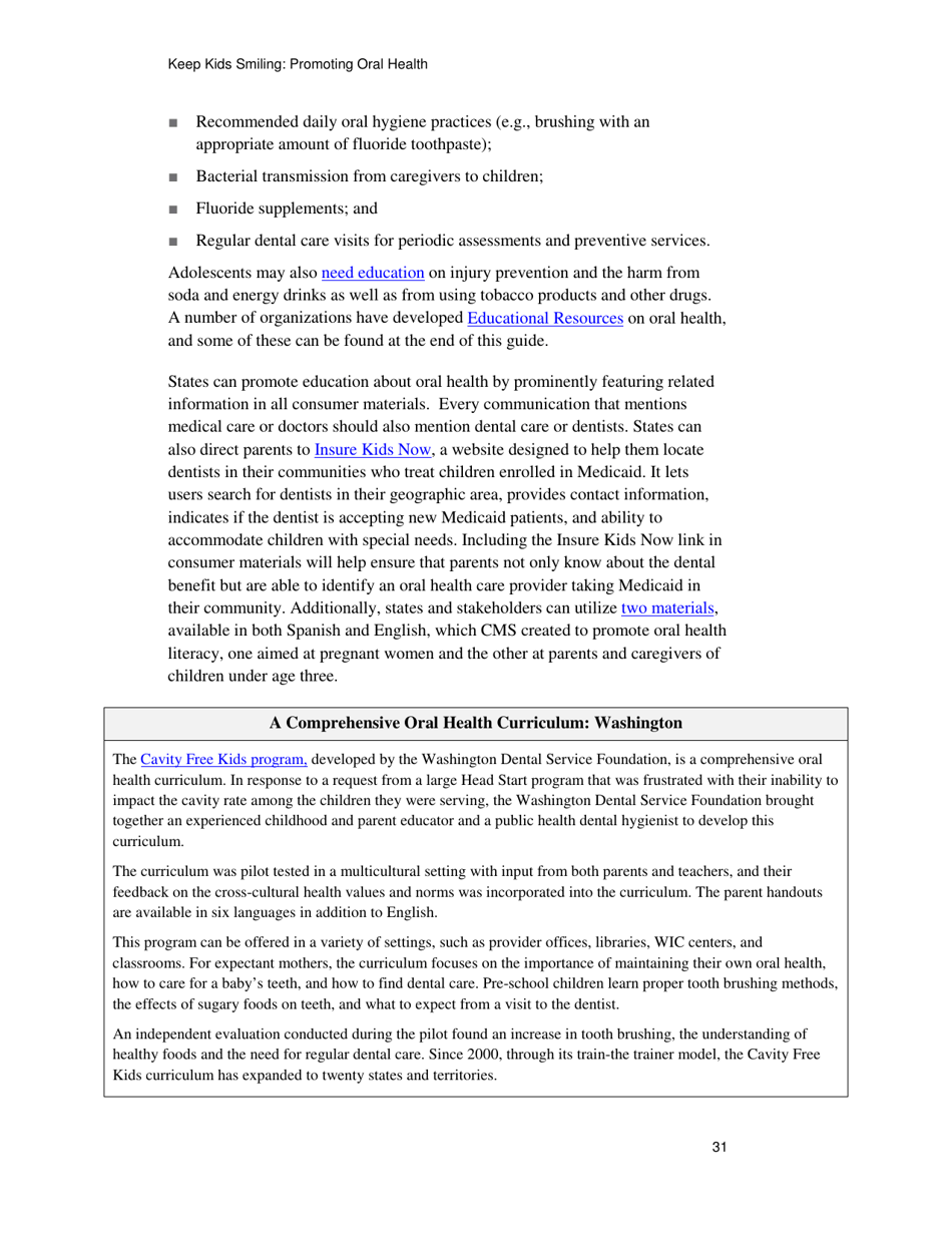 Keep Kids Smiling: Promoting Oral Health Through the Medicaid Benefit for Children  Adolescents, Page 34