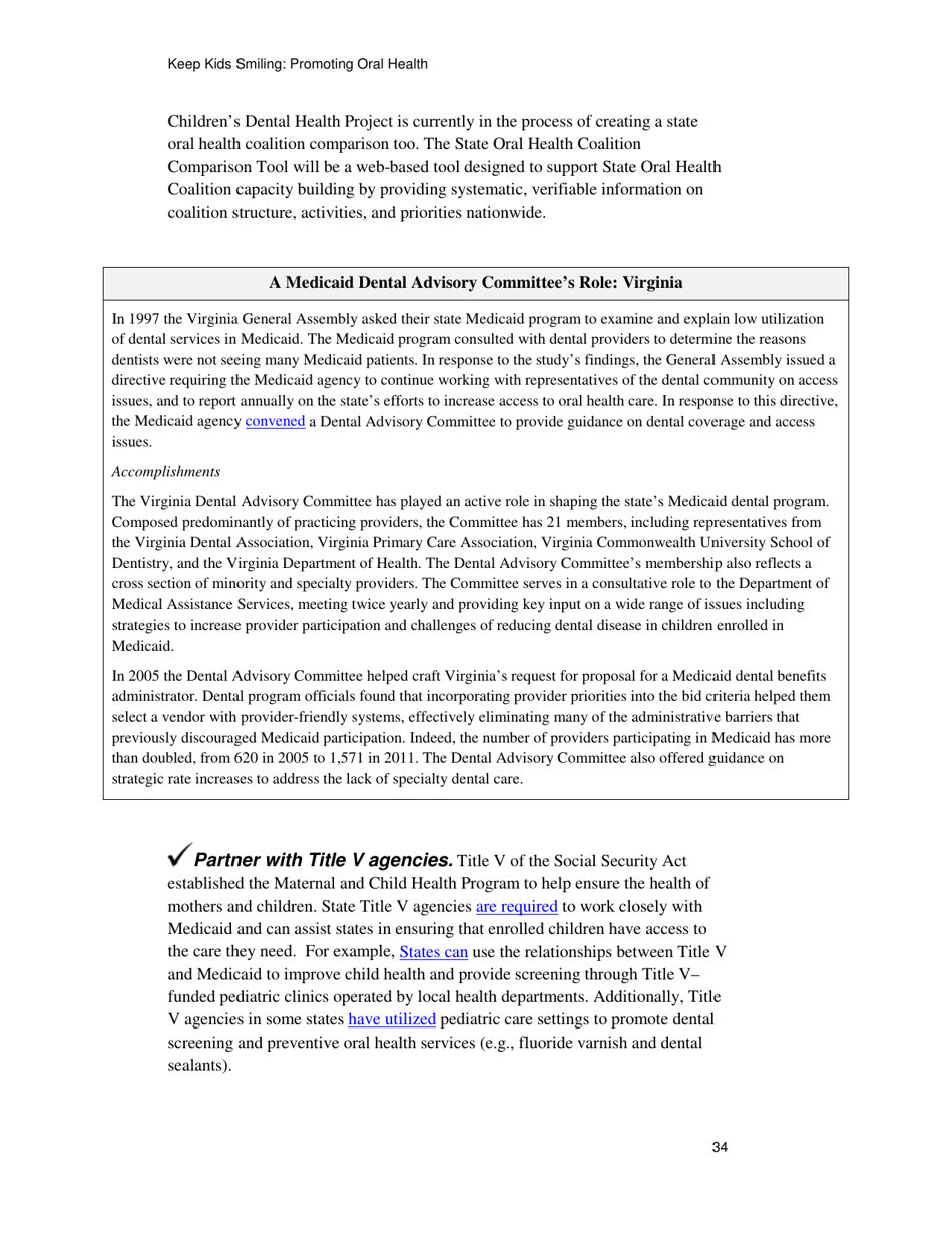 Keep Kids Smiling: Promoting Oral Health Through the Medicaid Benefit for Children  Adolescents, Page 37