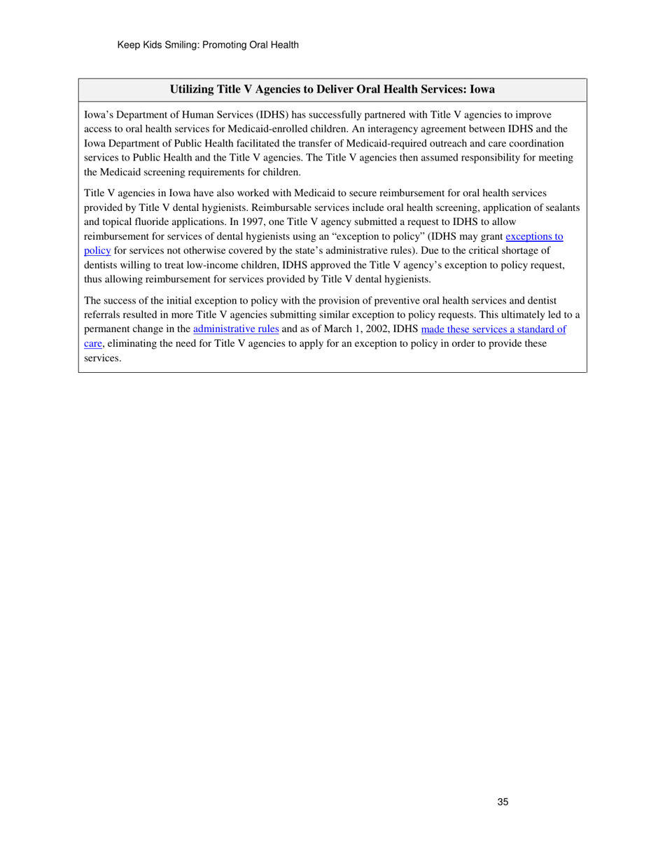 Keep Kids Smiling: Promoting Oral Health Through the Medicaid Benefit for Children  Adolescents, Page 38