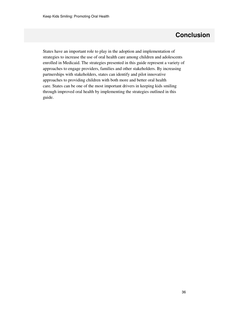 Keep Kids Smiling: Promoting Oral Health Through the Medicaid Benefit for Children  Adolescents, Page 39
