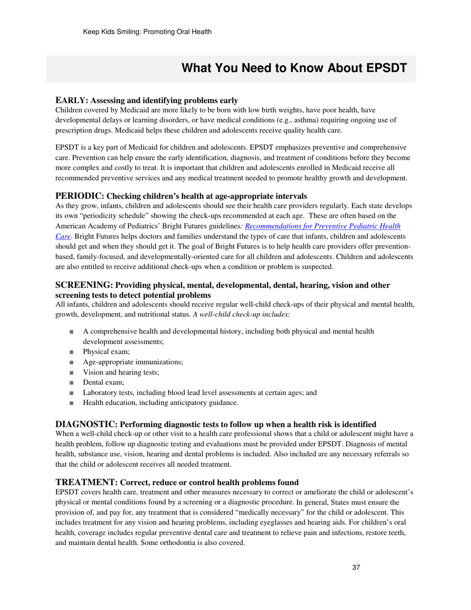 Keep Kids Smiling: Promoting Oral Health Through the Medicaid Benefit for Children  Adolescents, Page 40