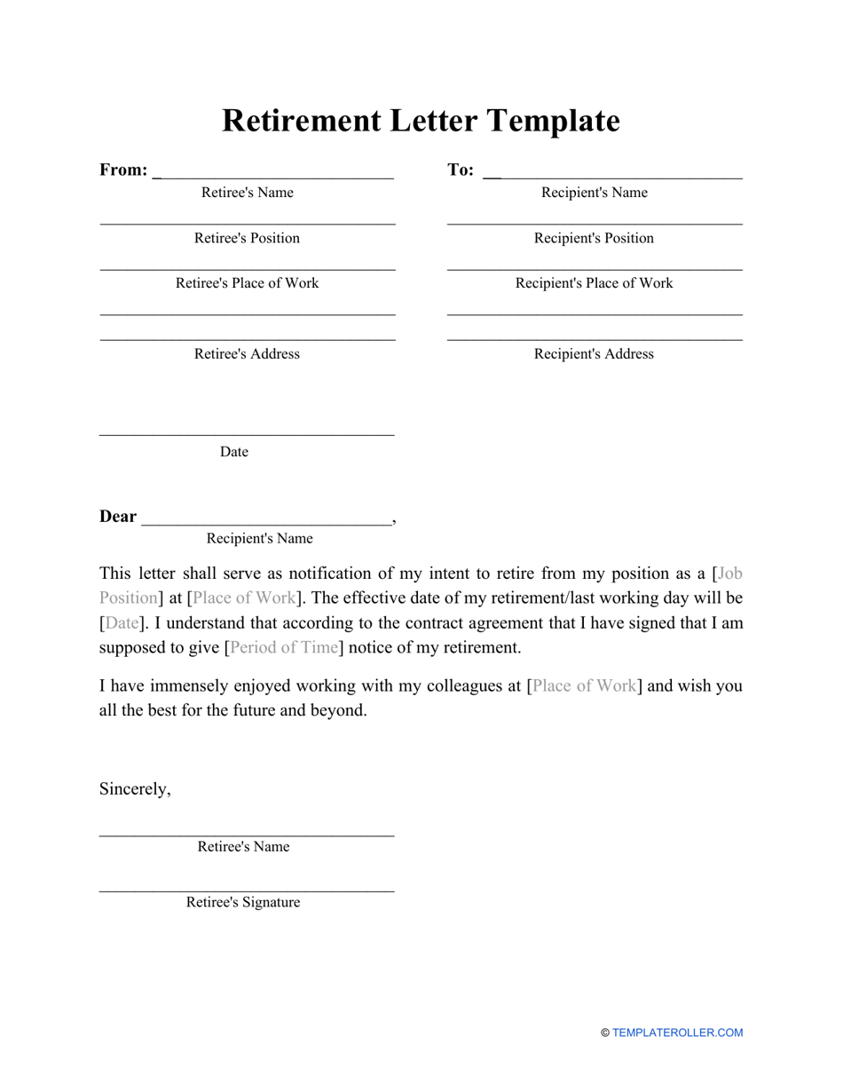 Retirement Letter Template Preview