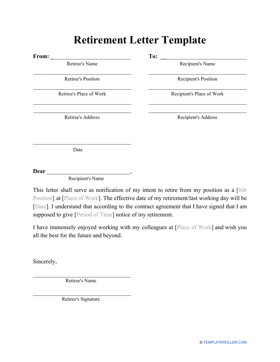 Retirement Letter Template Download Printable PDF Templateroller