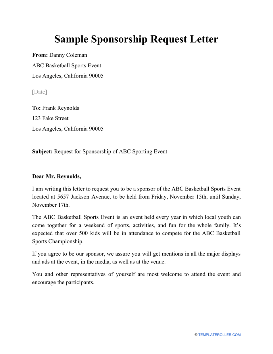 Sample Sponsorship Request Letter Download Printable PDF Templateroller