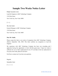 Document preview: Sample Two Weeks Notice Letter