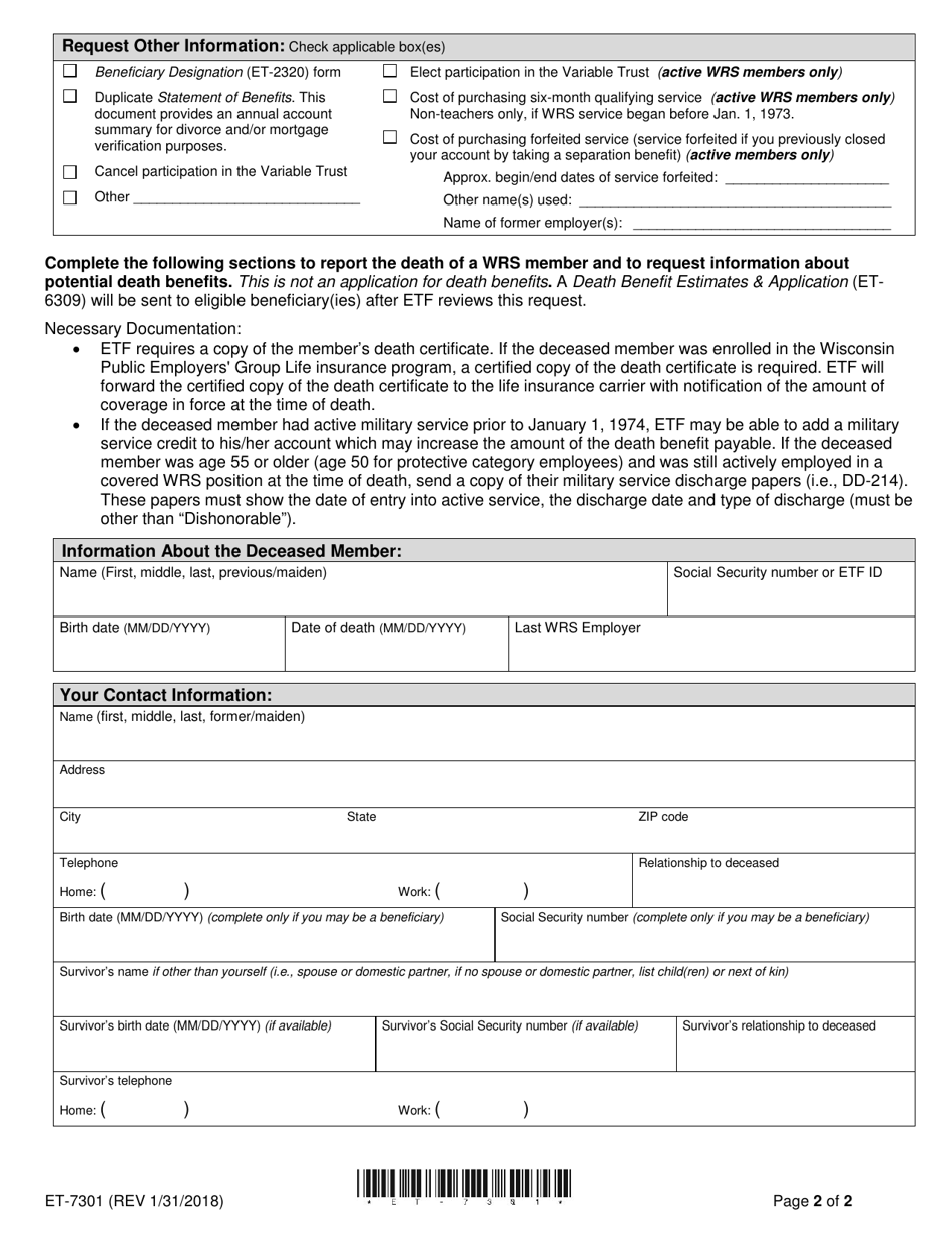 Form ET-7301 - Fill Out, Sign Online and Download Printable PDF ...