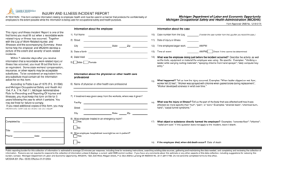 Document preview: Form MIOSHA-301 Injury and Illness Incident Report - Michigan