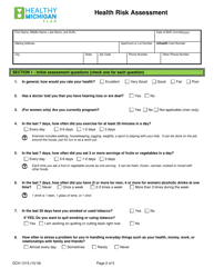 Form DCH-1315 Health Risk Assessment - Michigan, Page 2