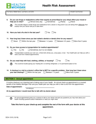 Form DCH-1315 Health Risk Assessment - Michigan, Page 3