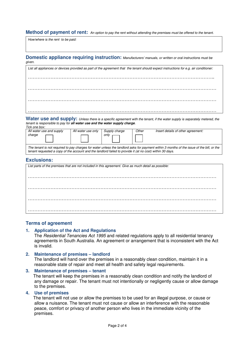 Periodic - Residential Tenancy Agreement - South Australia, Australia, Page 2