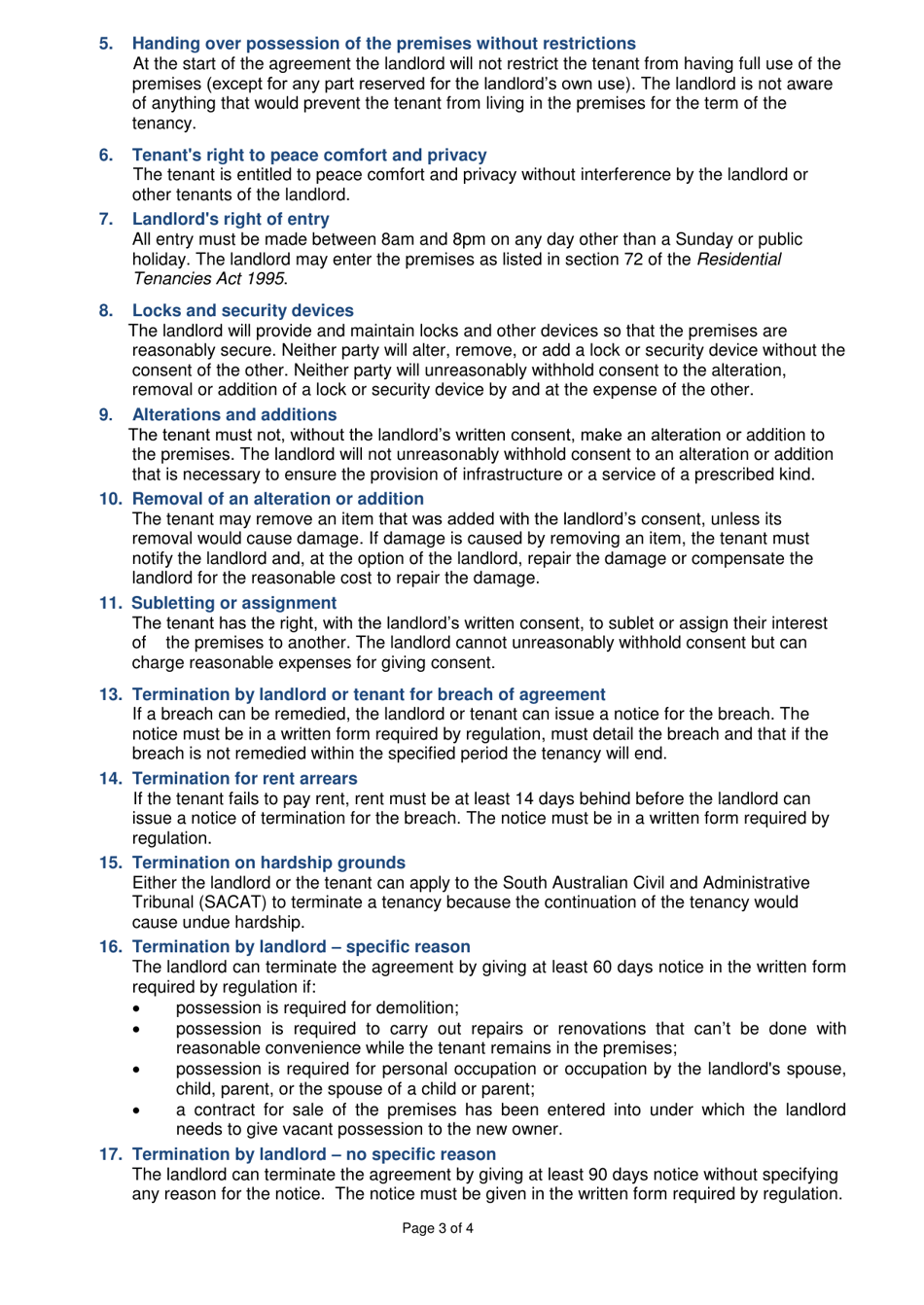 Periodic - Residential Tenancy Agreement - South Australia, Australia, Page 3