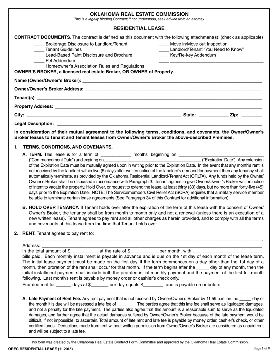 Residential Lease - Oklahoma, Page 1