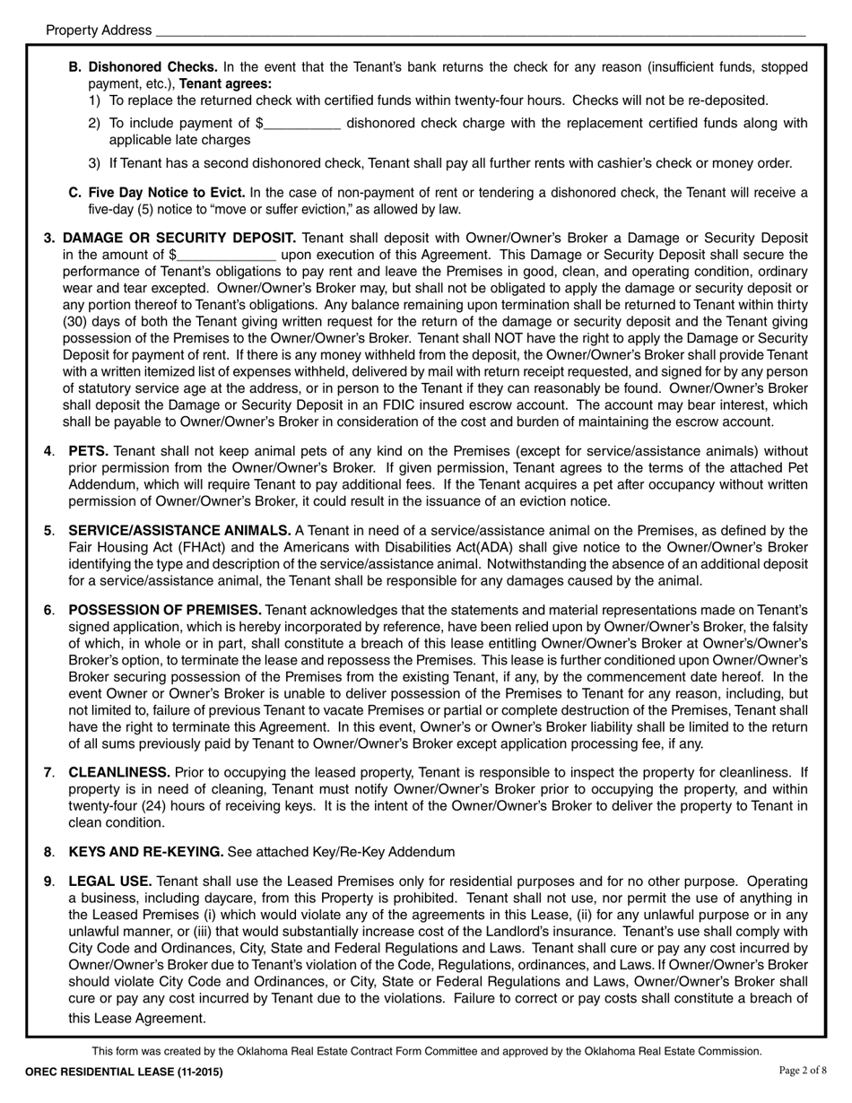 Residential Lease - Oklahoma, Page 2