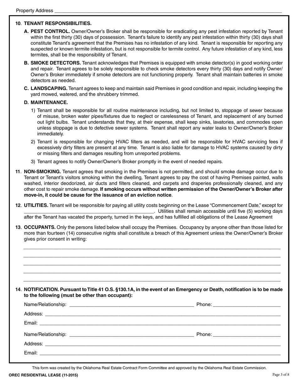 Residential Lease - Oklahoma, Page 3