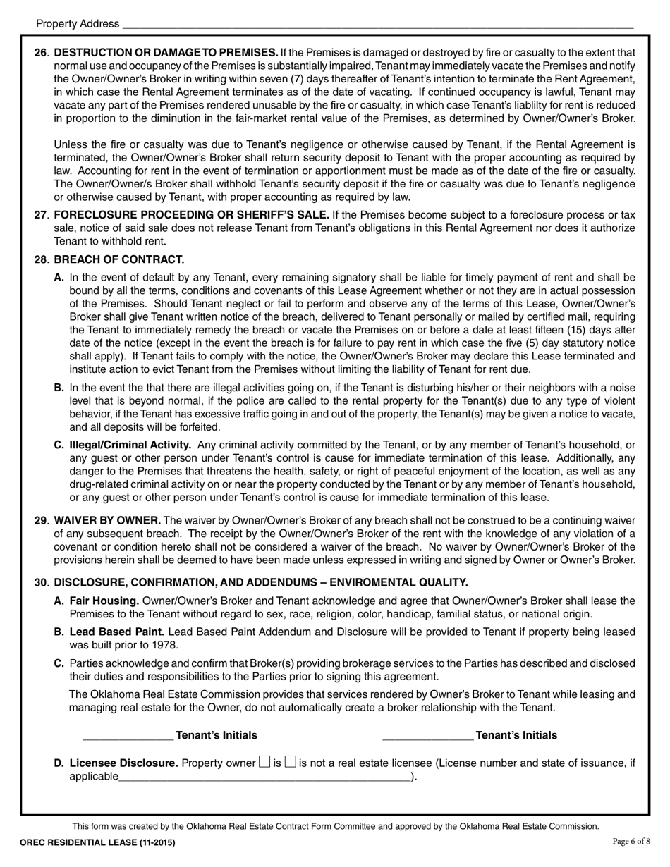 Residential Lease - Oklahoma, Page 6
