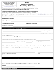 Document preview: Form PH205 Notice of Change of Supervising Pharmacist - New York