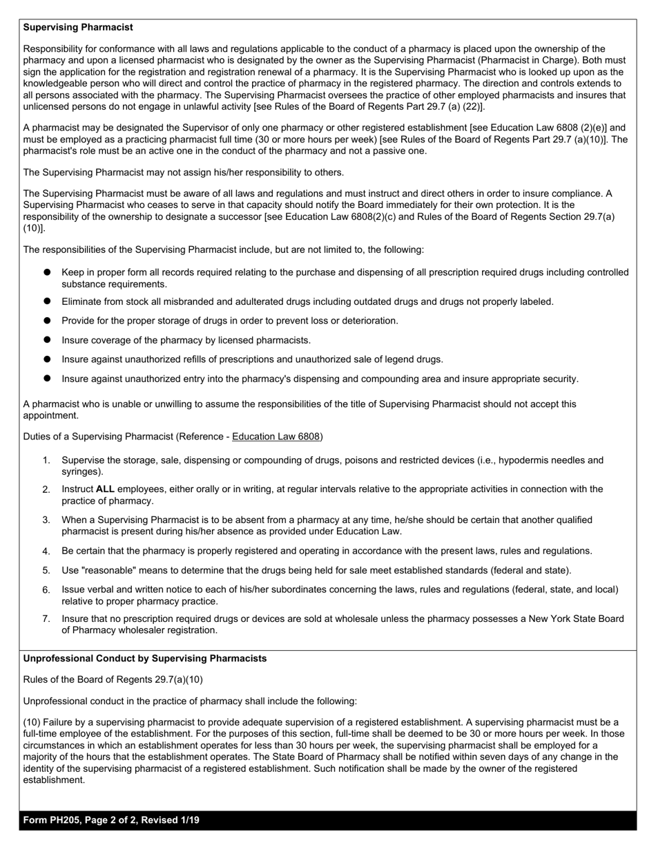 Form PH205 Notice of Change of Supervising Pharmacist - New York, Page 2