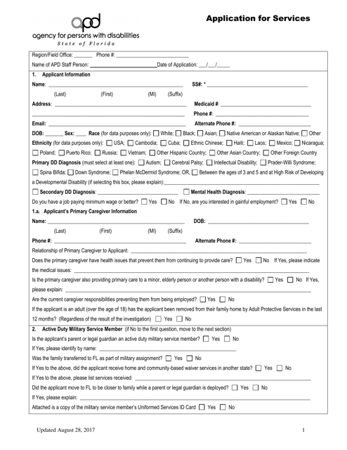 Application for Services - Florida Download Pdf