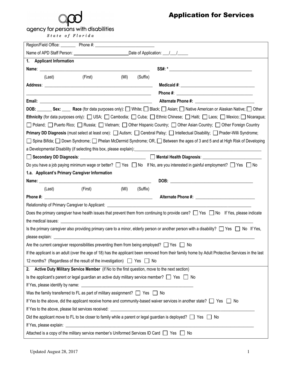Application for Services - Florida, Page 1