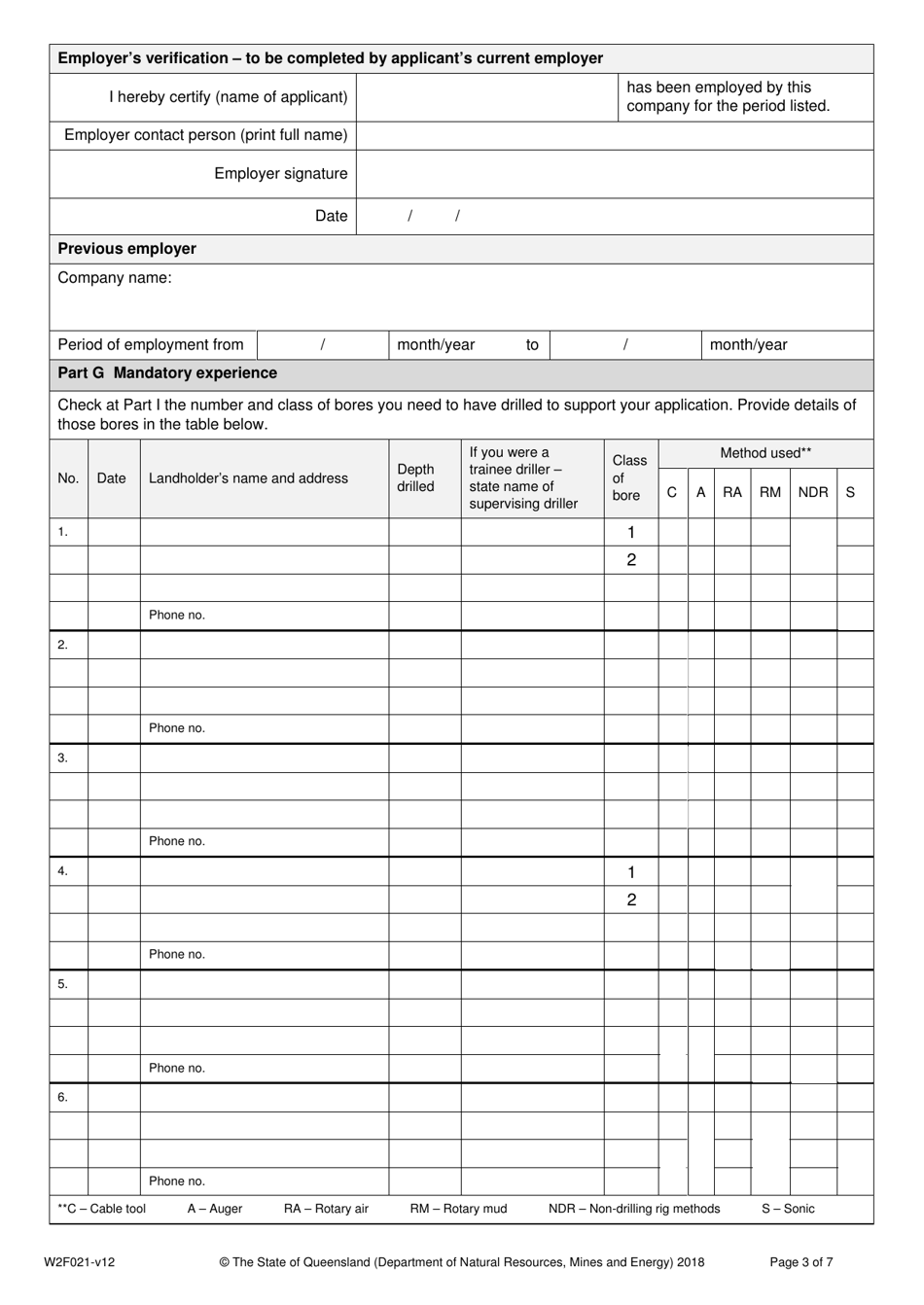 Form W2F021 Application for a Water Bore Drillers Licence or Upgrade an Existing Water Bore Drillers Licence - Queensland, Australia, Page 3