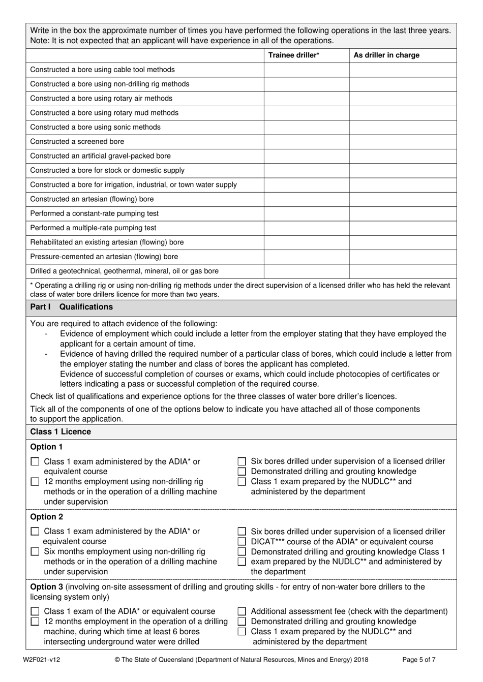 Form W2F021 Application for a Water Bore Drillers Licence or Upgrade an Existing Water Bore Drillers Licence - Queensland, Australia, Page 5