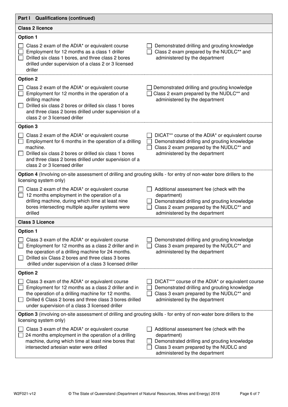 Form W2F021 Application for a Water Bore Drillers Licence or Upgrade an Existing Water Bore Drillers Licence - Queensland, Australia, Page 6
