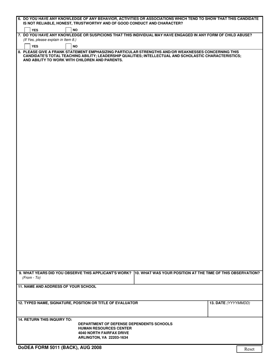 DoDEA Form 5011 - Fill Out, Sign Online and Download Fillable PDF ...