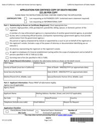 Form VS112 Application for Certified Copy of Death Record - California, Page 3