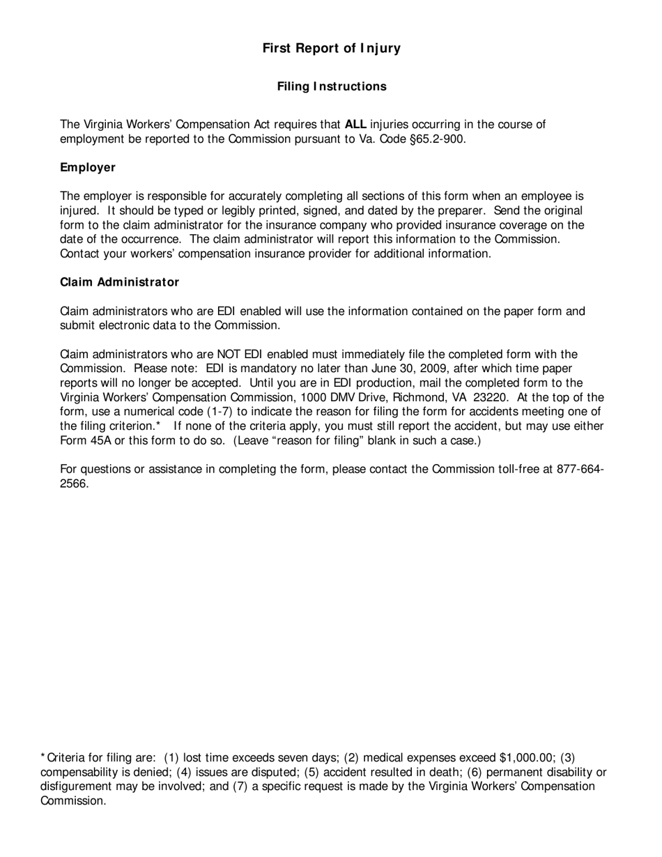 VWC Form 3 First Report of Injury - Virginia, Page 2