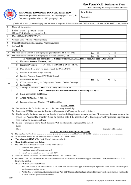 Form 11 Declaration Form - India