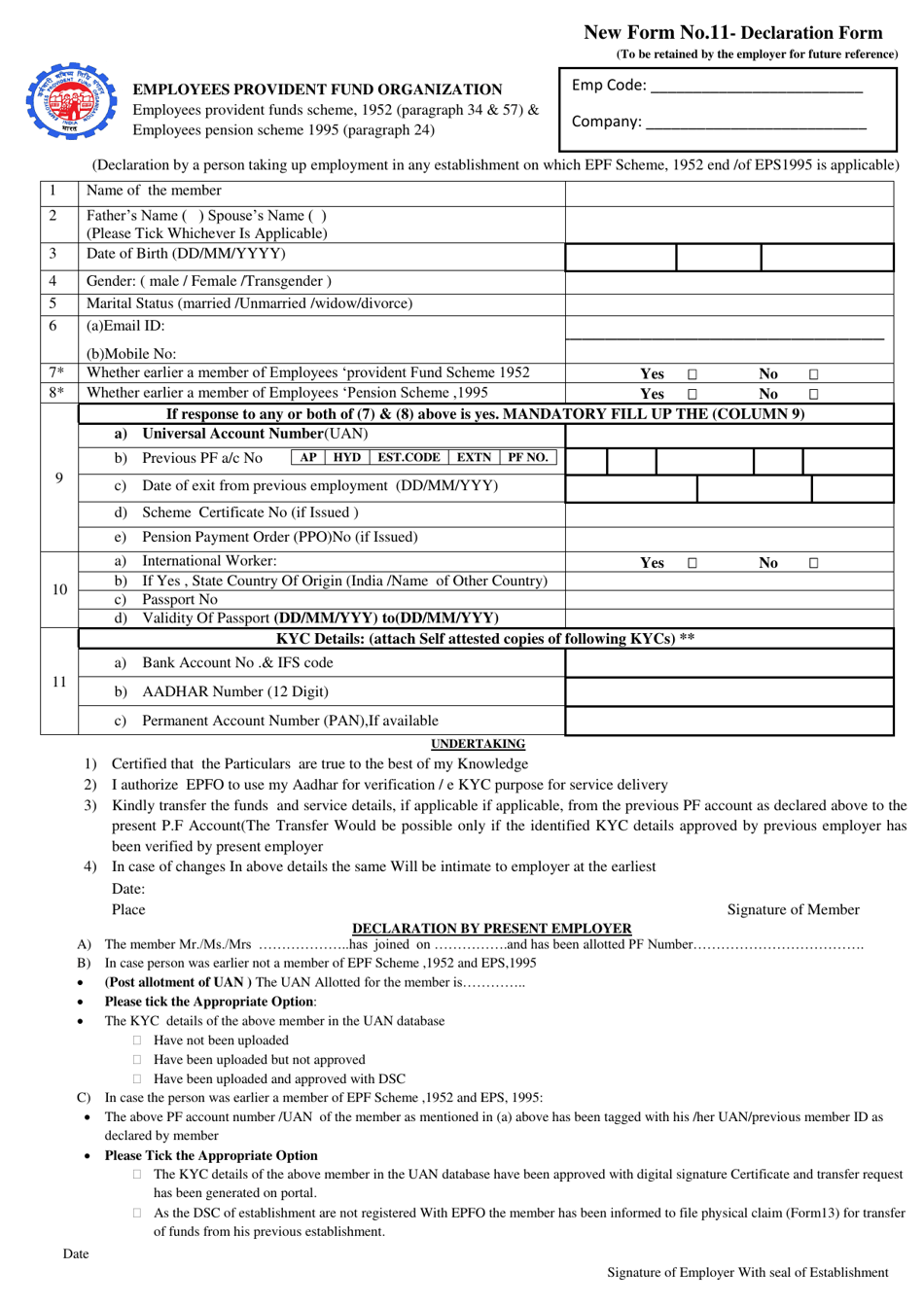 Form 11 Declaration Form - India, Page 1
