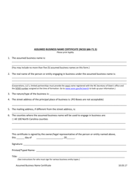 Assumed Business Name Certificate (Ncgs 66-71.5) - North Carolina