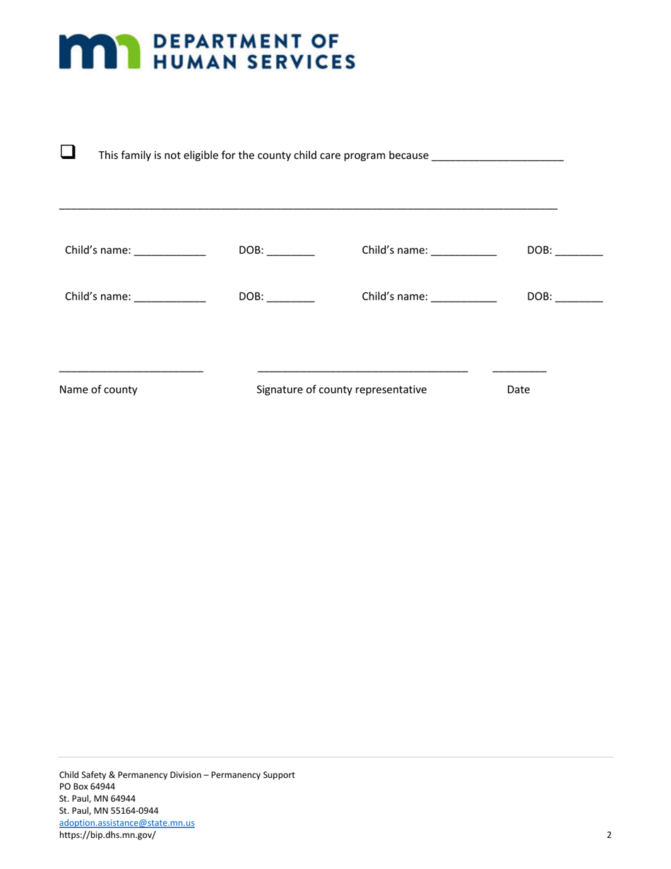 Child Care Assistance Form - Minnesota, Page 2