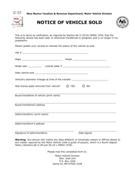 Document preview: Form MVD-10048 Notice of Vehicle Sold - New Mexico