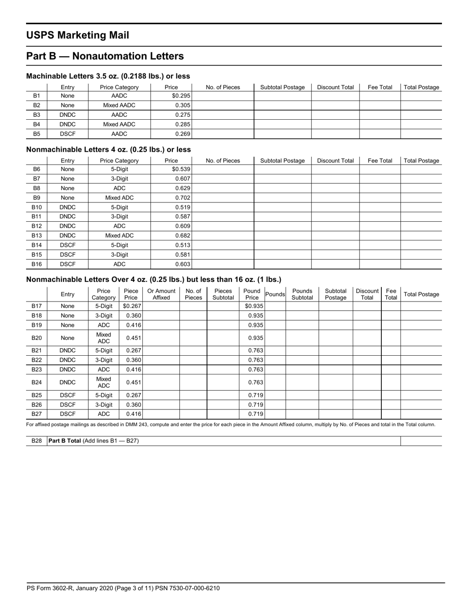 PS Form 3602-R Postage Statement - USPS Marketing Mail, Page 3