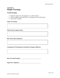 Appendix K Sample Warnings - Manitoba, Canada