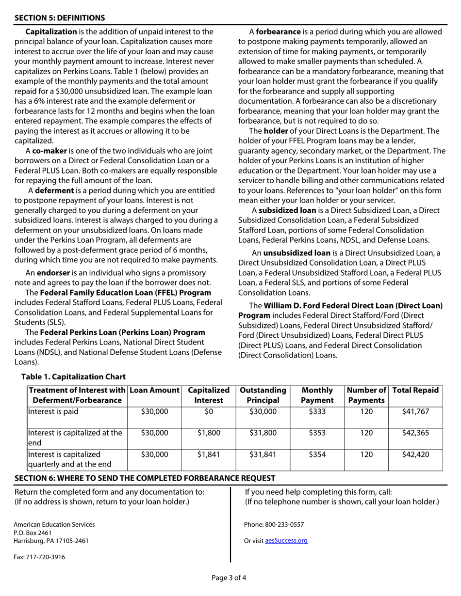 General Forbearance Request William D. Ford Federal Direct Loan (Direct Loan) Program / Federal Family Education Loan (Ffel) Program / Federal Perkins Loan (Perkins Loan) Program, Page 3