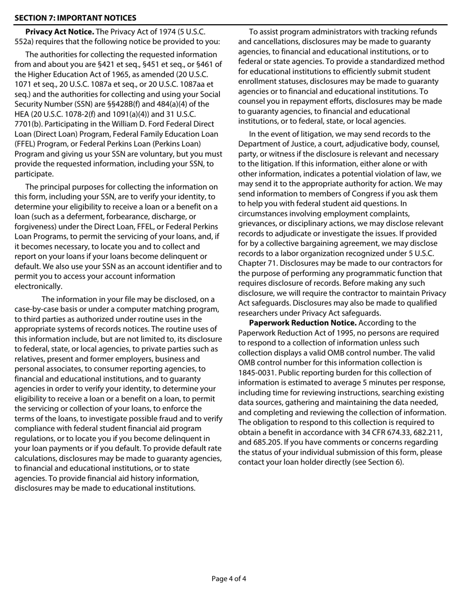General Forbearance Request William D. Ford Federal Direct Loan (Direct Loan) Program / Federal Family Education Loan (Ffel) Program / Federal Perkins Loan (Perkins Loan) Program, Page 4