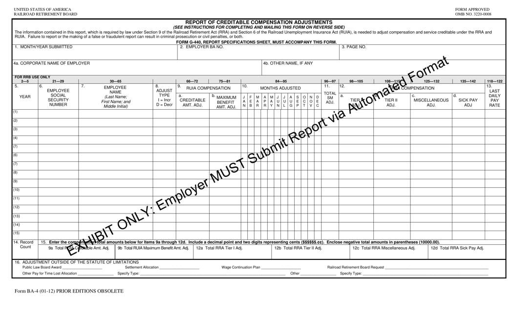 Form BA-4 Report of Creditable Compensation Adjustments - Exhibit Only