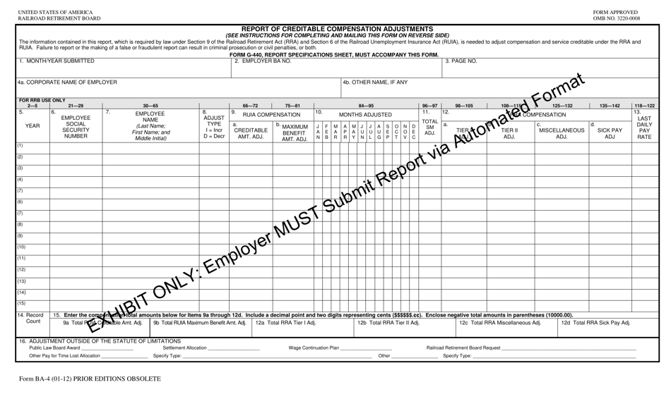 Form BA-4 Report of Creditable Compensation Adjustments - Exhibit Only, Page 1