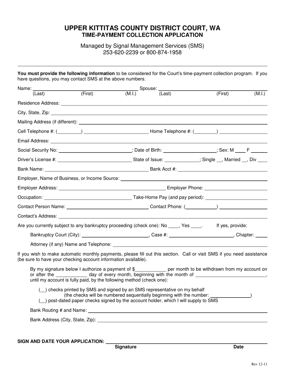 Kittitas County, Washington TimePayment Collection Application Fill
