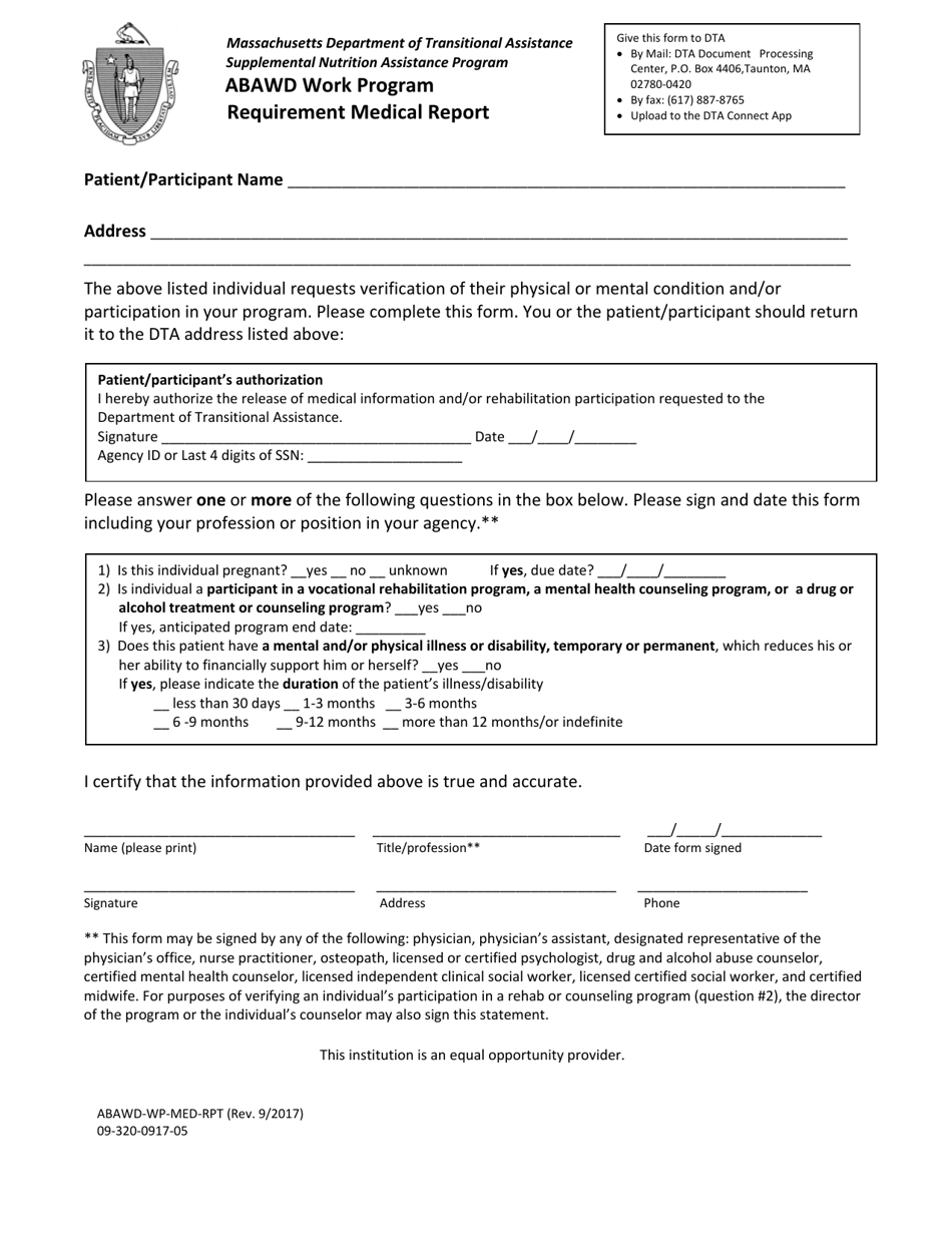 Abawd Work Program Requirement Medical Report - Massachusetts, Page 1